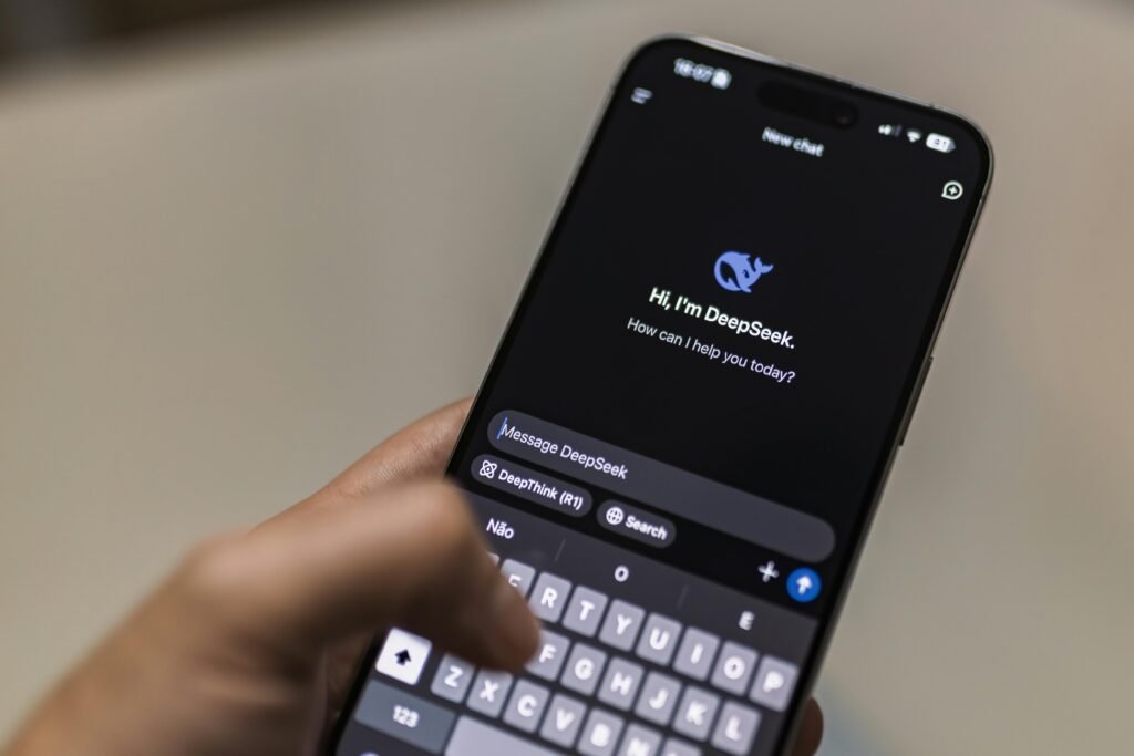 pexels-photo-30530424-30530424 A smartphone displaying the DeepSeek AI chat interface, depicting modern technology use.